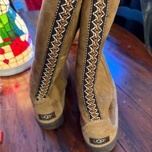 UGG Women's Tan Suede Embroidered Boots with Braids Size 9